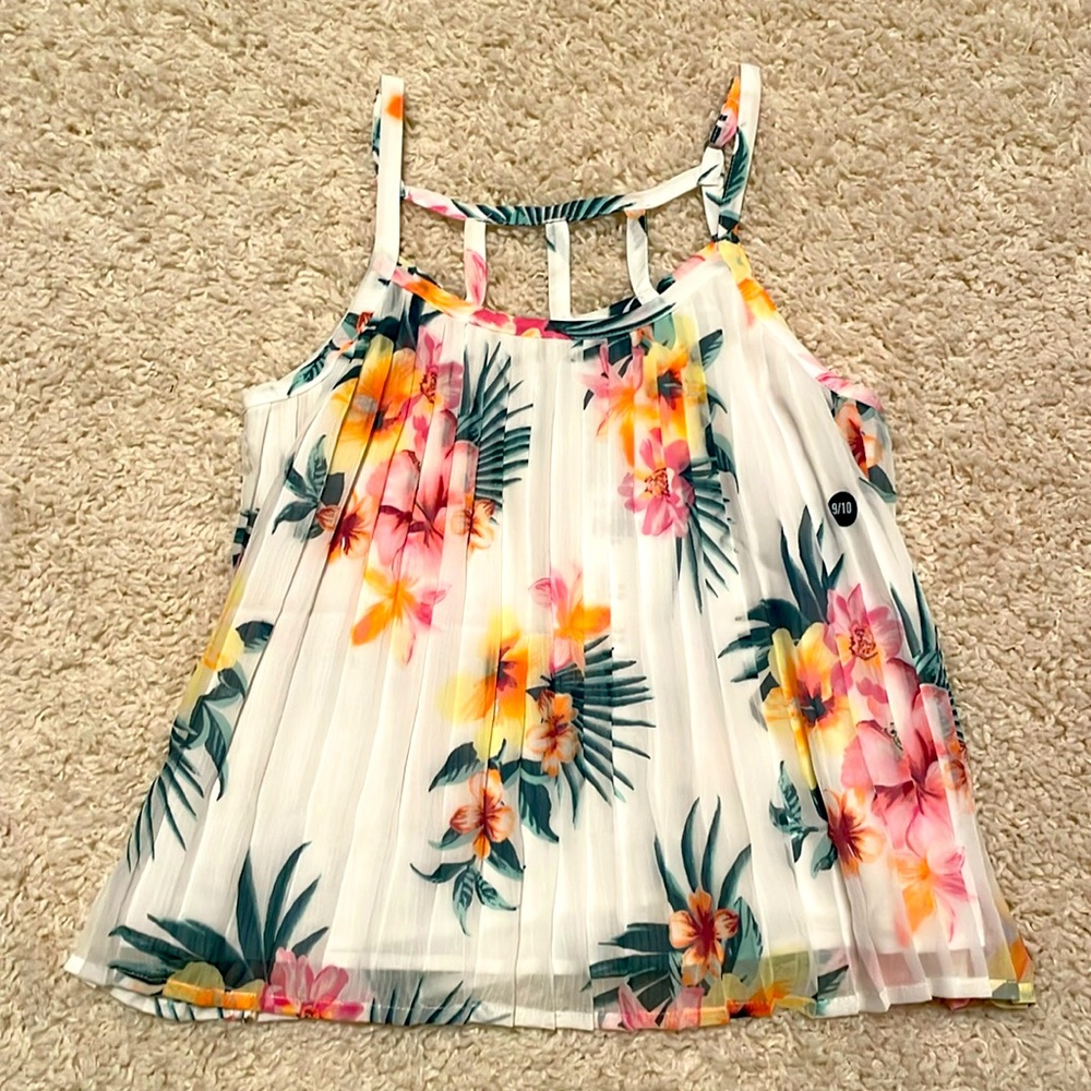 Girls Tropical Pleated Tank Top - Size 9/10